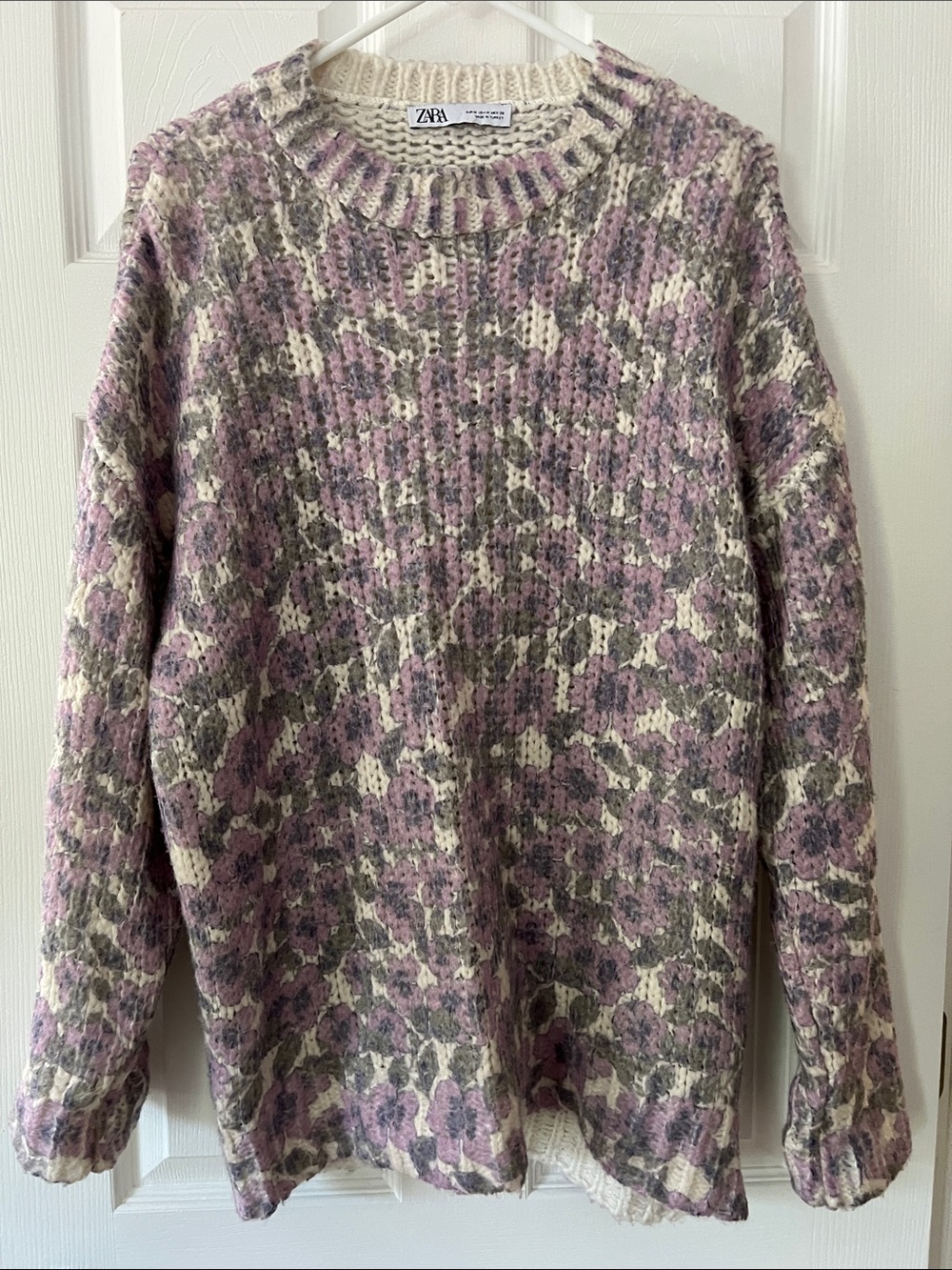 Zara Cream, Lavender, Cream and Green  Patterned Knit Sweater
